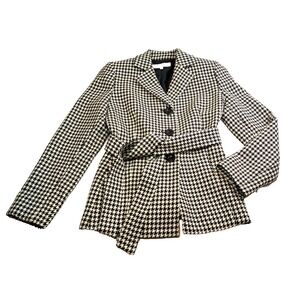 Vtg‎ Jones Studio Houndstooth Blazer Jacket Women's 6 Black White Classic Office